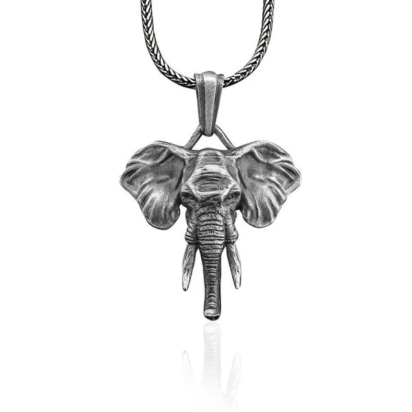 3D African Wild Elephant Silver Necklace