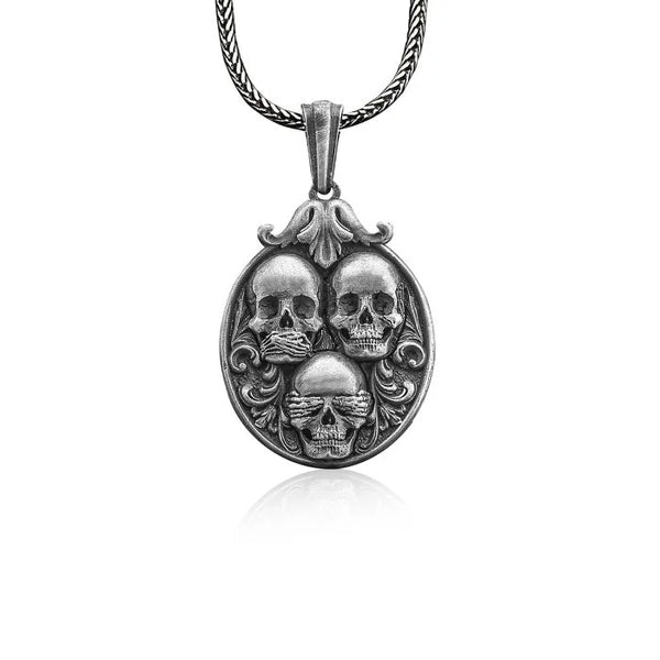 Three Wise Skull Necklace