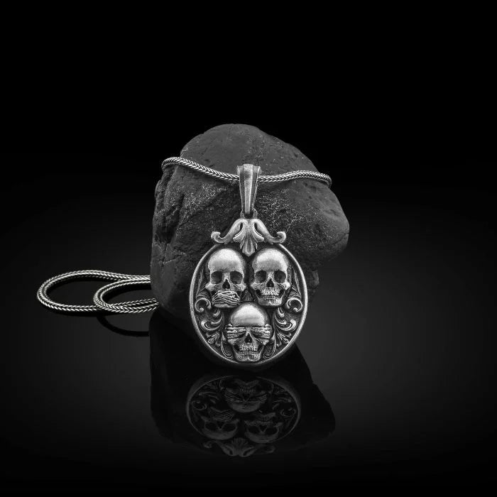 Three Wise Skull Necklace