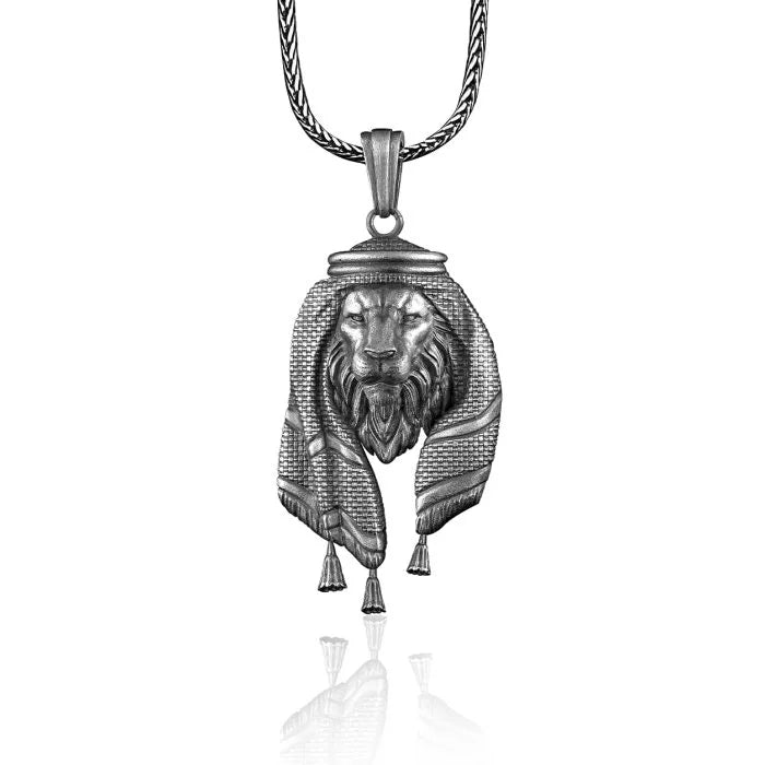 Arabian Lion with Keffiyeh Silver Necklace