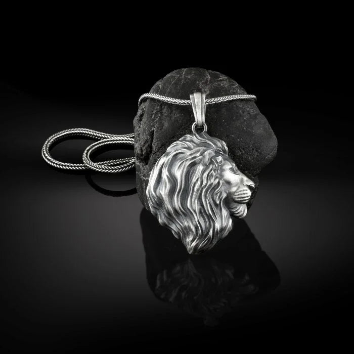 Side Portrait Lion Head Silver Necklace
