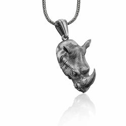Rhino Head Silver Necklace