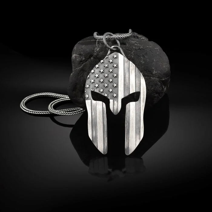 American Flag on Spartan Helmet Necklace