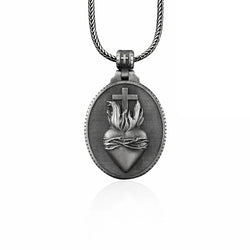 Sacred Heart Medallion Silver Necklace