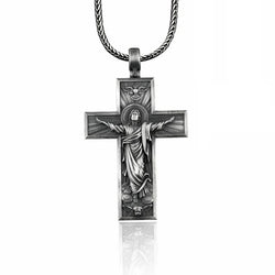 The crucifixion of Jesus Christ Cross Silver Necklace