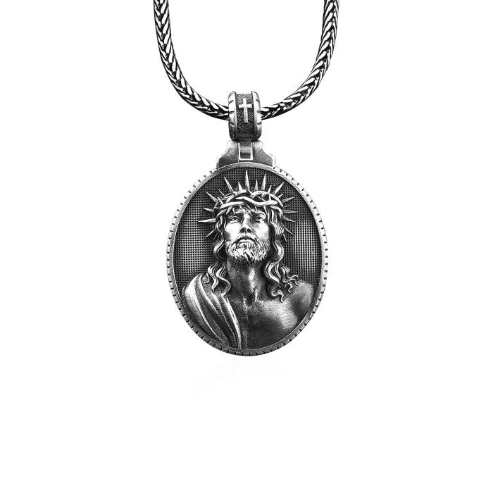 Jesus Christ on Cross Silver Necklace
