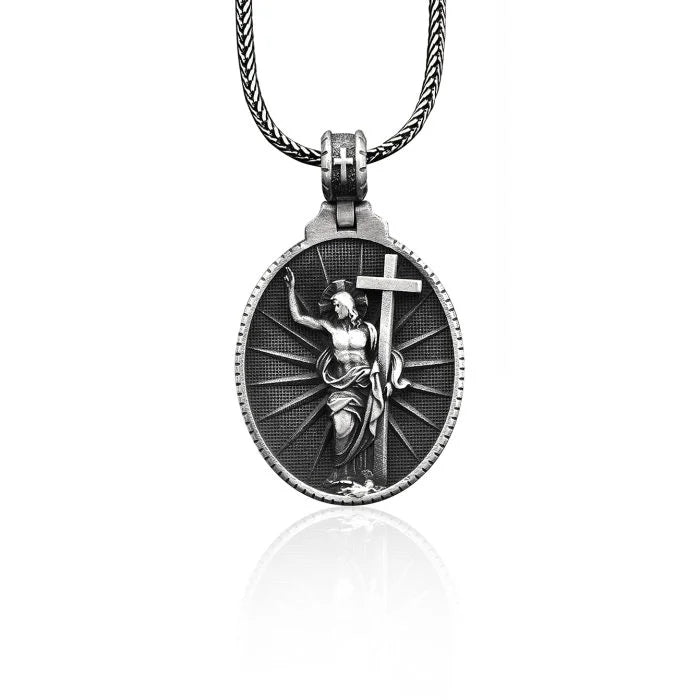 Christ Risen Jesus Silver Necklace