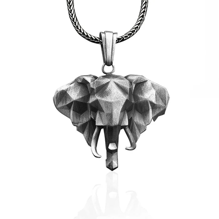 3D Geometric Elephant Silver Necklace