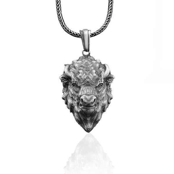 3D Buffalo Silver Necklace