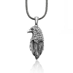 Eagle and Feathers Silver Necklace