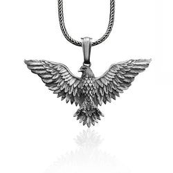 Winged Bald Eagle Silver Necklace