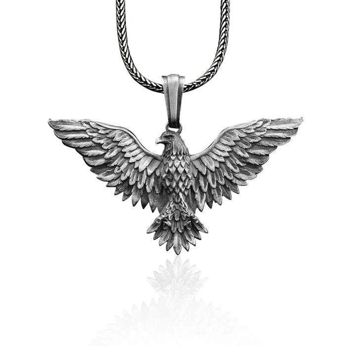 Winged Bald Eagle Silver Necklace