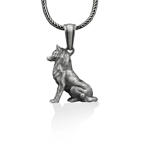 Sitting Wolf Silver Necklace