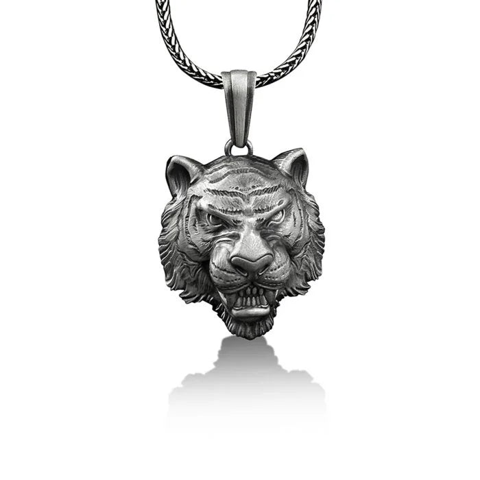 Growling Tiger Silver Necklace