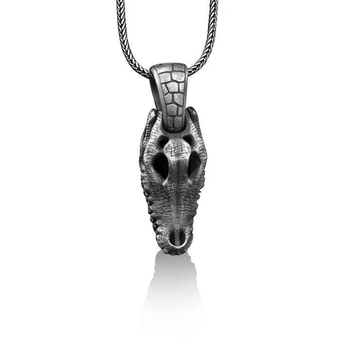 Crocodile Skull Fidget Silver Necklace