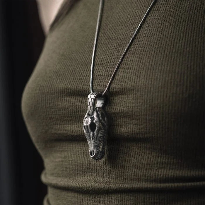 Crocodile Skull Fidget Silver Necklace